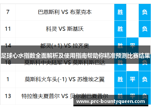 足球心水指数全面解析及使用指南帮助你精准预测比赛结果
